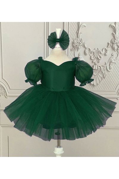 ELLUSSİ Rochie umflată verde smarald - mânecă scurtă cu balon