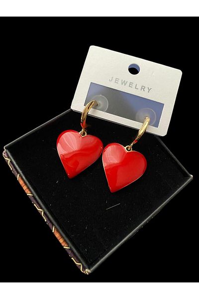 STAİNLES Heart Patterned Hoop Earrings