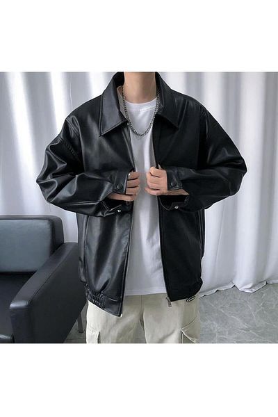 GOSSİP TEAM Jachetă de piele unisex oversize neagră Streetwear