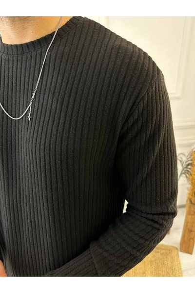 elkumoda Tricou cu mânecă lungă, cu nervuri, decolteu, cu textura moale, din bumbac, pulover