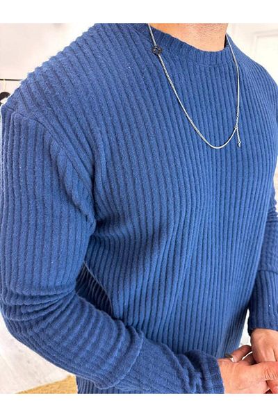 elkumoda Тениска с дълъг ръкав, рипсено, кръгло деколте, мека текстура, памучен пуловер, не надраскващ