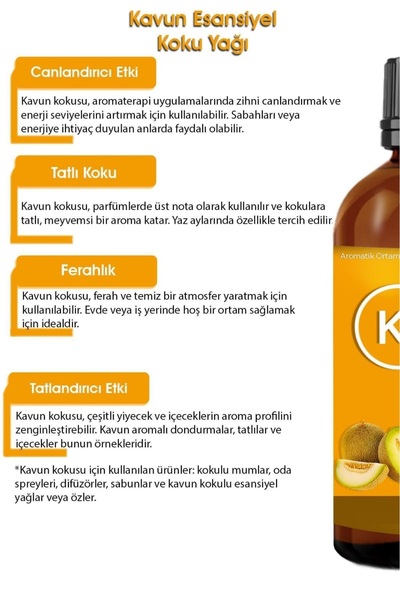 Cem Cosmetics Kavun Esansiyel Uçucu Oda Kokusu Yağı Buhurdanlık Difüzör Esansı oda kokusu