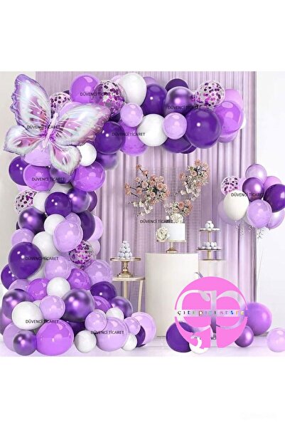DÜVENCİ TİCARET MOR KELEBEK FOLYOLU BALON ZİNCİR SET