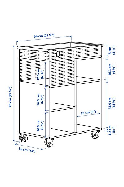 IKEA Serving Coffee Table on Wheels, Children's Room Cabinet, White-Gray-Green, 54X33 cm