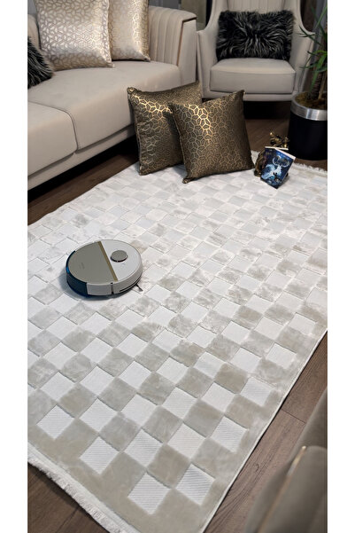 Ecosıa İskandinav Halı Kare Model Krem Modern Salon Halısı Koridor Halısı Yol...