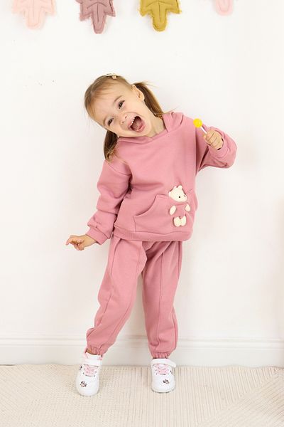 Harika KIDS Σετ φόρμας με κουκούλα με κουκούλα 3 κλωστών για κορίτσια με παιχνίδια αρκουδάκι