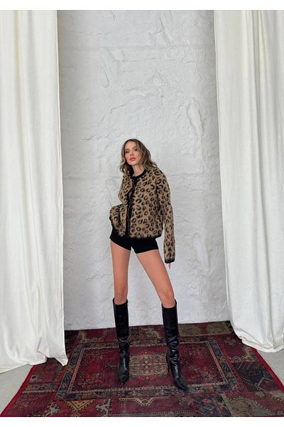 İLKCET MODA Ζακέτα με λεοπάρ μοτίβο Oversize