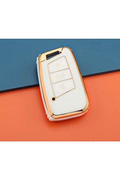 emii auto spare parts حافظة مفاتيح سيات ليون أتيكا بدون حلقة موديل أبيض/ذهبي