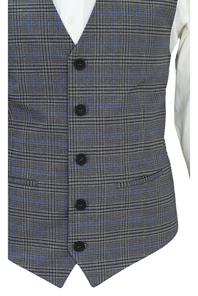 MENTOR REGALO Men's V-Neck Gray Plaid 50637