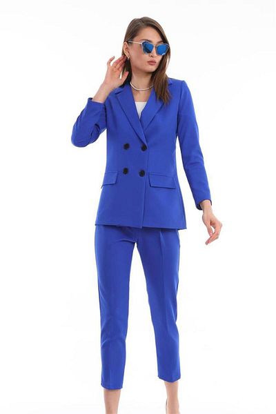 msendam Jachetă de damă supradimensionată cu căptușeală din satin, cu nasturi, din țesătură Atlas - Saks Blue