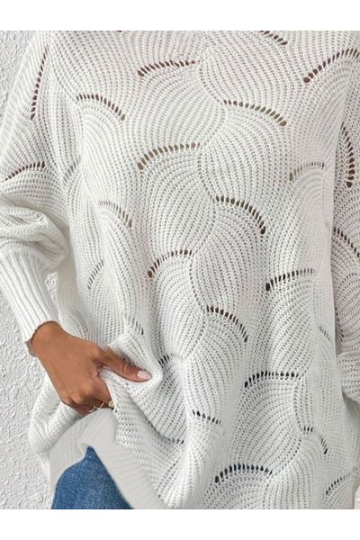 Trendusfashion Μακρυμάνικο ζιβάγκο με κούφιο πλέγμα Λεπτομέρεια Oversize Πλεκτό Φόρεμα