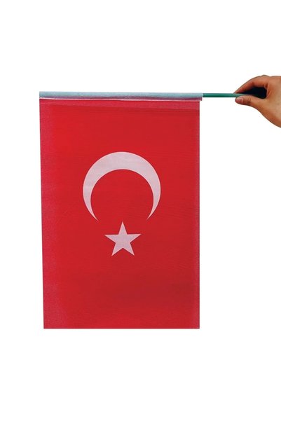 Genel Markalar 15 Adet 20x30 cm Pikment Raşel Kumaş Sopalı Türk Bayrak