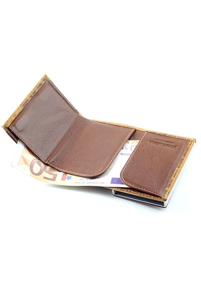 Ancora Leather Ανδρικό πορτοφόλι Croco Genuine Leather - Αυτόματη θήκη κάρτας, Μηχανισμός, Μαύρισμα