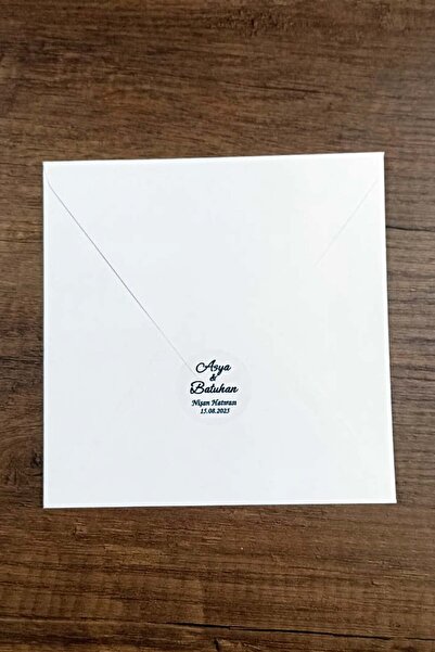 Vice Kişiye Özel Şeffaf Etiket / Nikah - Nişan Etiketi / 100 Adet Yuvarlak Zarf Etiketi (3,5 Cm)