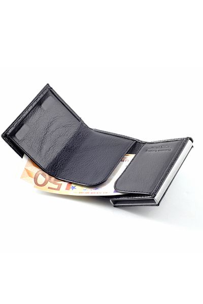 Ancora Leather Ανδρικό Πορτοφόλι - Γνήσιο Δερμάτινο Croco, Αυτόματη θήκη κάρτας, Μηχανισμός, Μαύρο Ματ