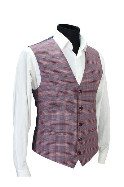 MENTOR REGALO V-Neck Men's Red Plaid Vest - 50670