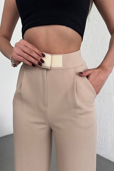 naymanlife High Waist Lycra Beige Palazzo Trousers - Velcro Closure, Flexible and Comfortable