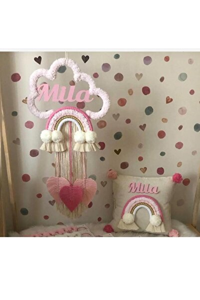 renkli mi renkli tasarım dünyası Makrome Isimli Kapı Süsü Ve Takı Yastığı Takımı bebek odası 2li set