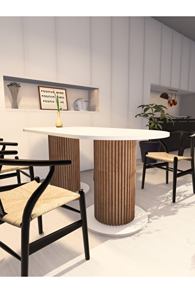 moka park avm Yemek Masası Oval Dekoratif Ahşap Ayaklı Beyaz Mutfak Masası