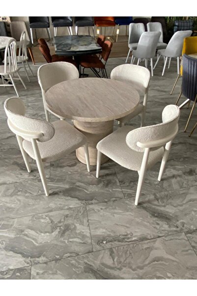 KARMOB Traverten Yuvarlak Mutfak Masası Sadece Masa Fiyatı