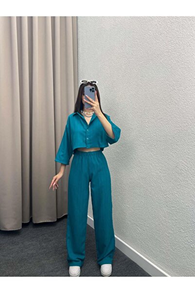 YOURLOVE Frutti Petrol Seersucker Shirt Set