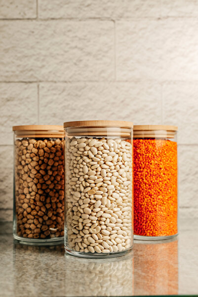 ZURİ DESİGN 1480 ml 3 Pieces Large Size Vacuum Glass Jar Set - Kitchen Organi...