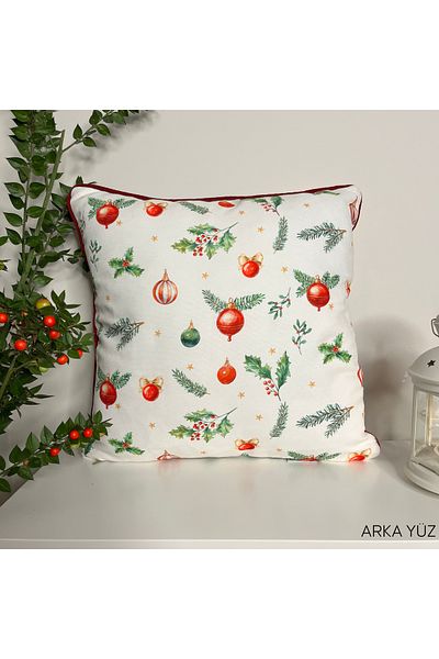 DECO Burgundy Corded Merry Christmas Slogan Decorative Throw Pillow Cover