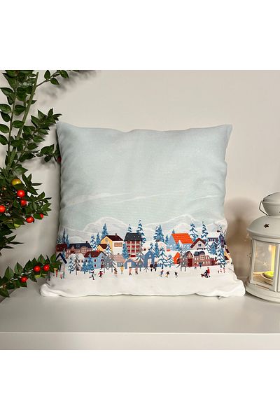 DECO Pastel Blue Snow View New Year's Throw Pillow Case