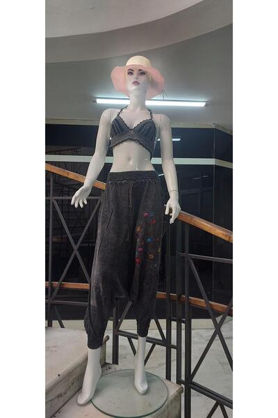 Bohem Stil Ženske široke boemske pantalone sa izvezenim cvećem na struku Na v...