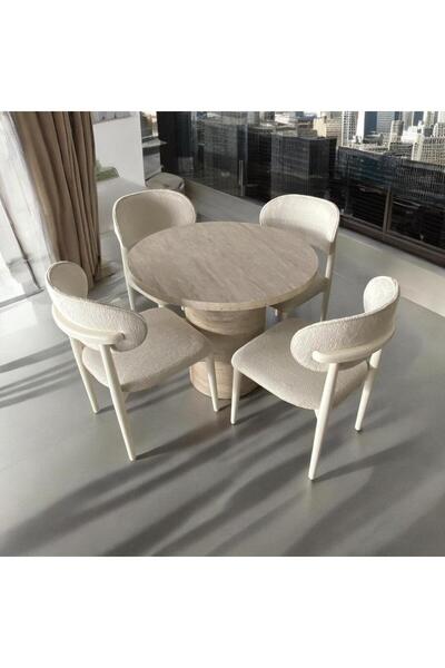 KARMOB Traverten Yuvarlak Mutfak Masası Sadece Masa Fiyatı