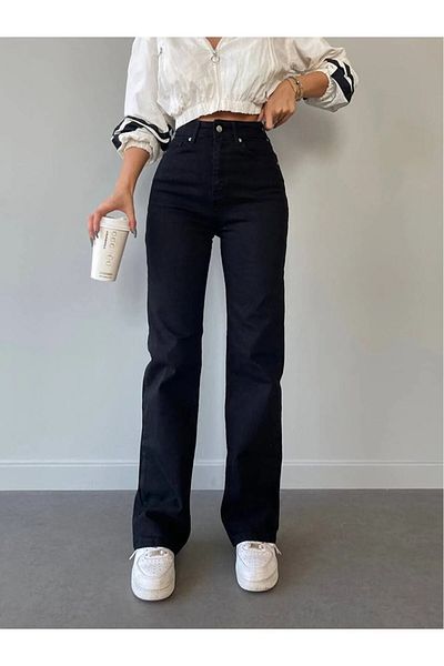 BİENAL BUTİK High Waist Black Stretchy Lycra Jeans - Loose Jeans Palazzo