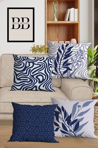 Belle Benoit Navy Blue White Design Διακοσμητικές Μαξιλαροθήκες Καναπέ Σετ Κάλυμμα Μαξιλαριού Ριχτάρι Διπλής Όψης