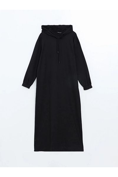 LC Waikiki LCW Modest New Black Hooded Oversize Femei Hanorac Rochie