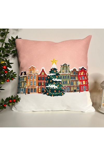 DECO Pastel Blue Snow View New Year's Throw Pillow Case