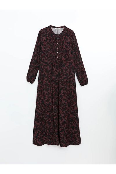 LC Waikiki Lcw Grace Dark Red Printed Crew Neck Printed Women's Dress