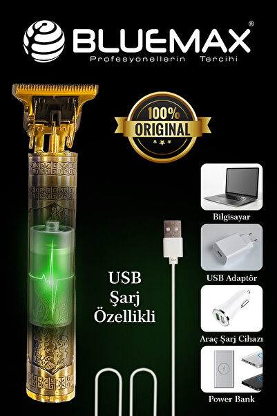 Bluemax Profesyonel Saç Sakal  Vücut Ense Çizim Makinesi Epilasyon Öncesi Bay  Metal Gövdeli Usb Sarj