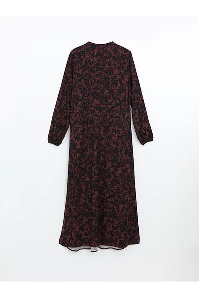LC Waikiki Lcw Grace Dark Red Printed Crew Neck Printed Women's Dress