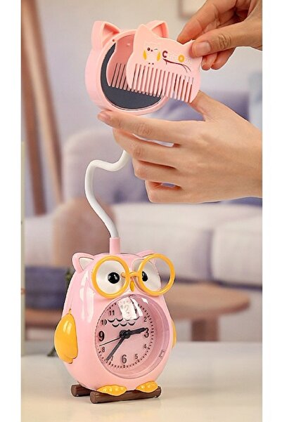 Livava Baykuş Masa Lambası Ve Saat, Pembe, 43x12,