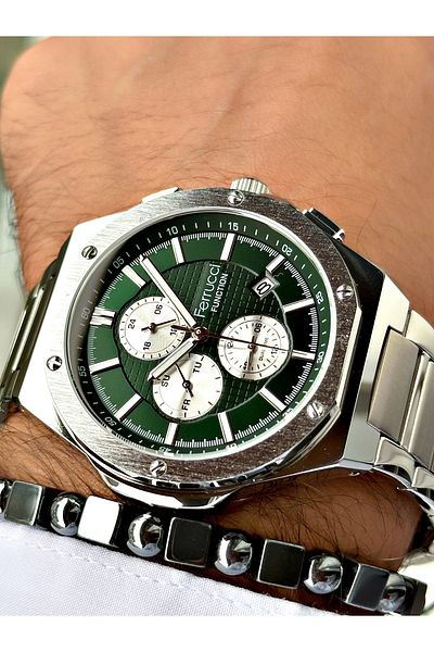 Ferrucci Silver Color Steel Cord Functions Active Men's Wrist Watch + Bracelet