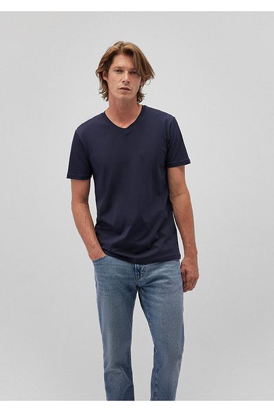 Mavi Marineblaues Stretch-T-Shirt mit V-Ausschnitt - Taillierter Schnitt061748-17588