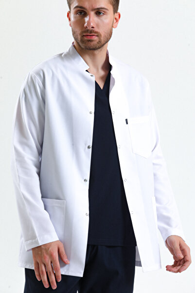 Ehil Erkek Kısa Boy HAKİM Yaka Beyaz Doktor\ Öğretmen Önlüğü