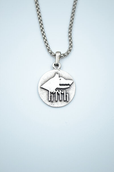 Genel Markalar Göktürkçe Türk - Kurt Madalyon Örme Zincir Kolye