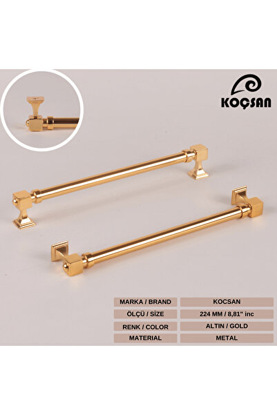 KOÇSAN Mâner Zumra Gold 224 Mm Mâner de lux pentru mobilier de bucătărie de țară Mâner sertar dulap
