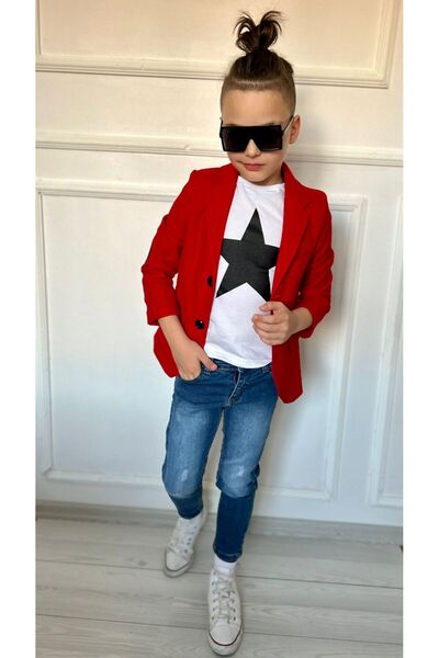 Poyraz Fashion Kids Erkek Çocuk Ceket Badi Tshirt Kot Jean Pantalon Bayramlık Takım Kombin