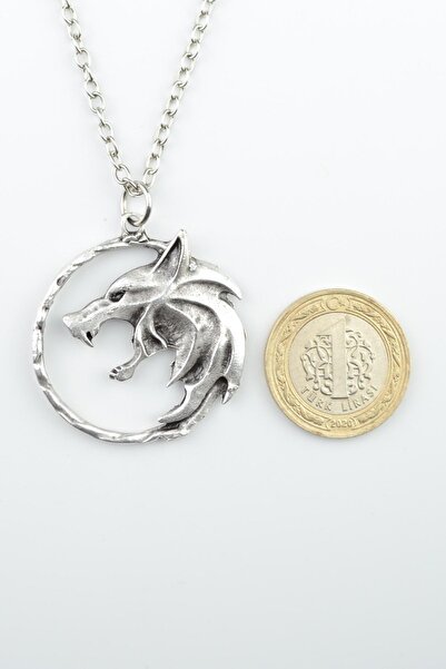 Genel Markalar 2'li The Witcher Madalyon Gümüş Kaplama Unisex Düz Zincir Kolye Seti kod 1004