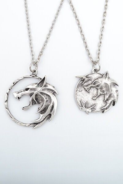 Genel Markalar 2'li The Witcher Madalyon Gümüş Kaplama Unisex Düz Zincir Kolye Seti kod 1004
