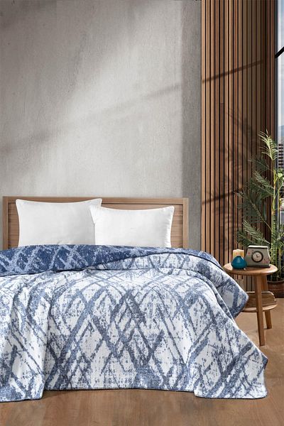 lissehome Pătură din bumbac 4 anotimpuri - moale și ușoară, albastru confortabil 200 cm X 220 cm
