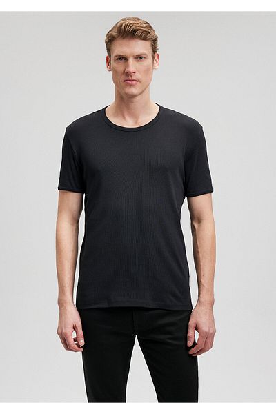 Mavi Schwarzes, figurbetontes T-Shirt mit Rippenmuster - 063747 -900