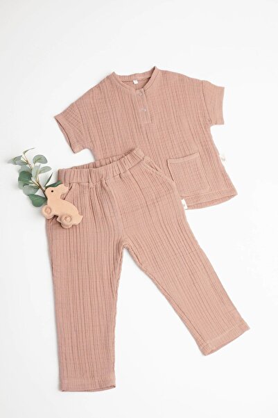 liaboo Organik Muslin Çocuk Alt Üst Takım Kahverengi