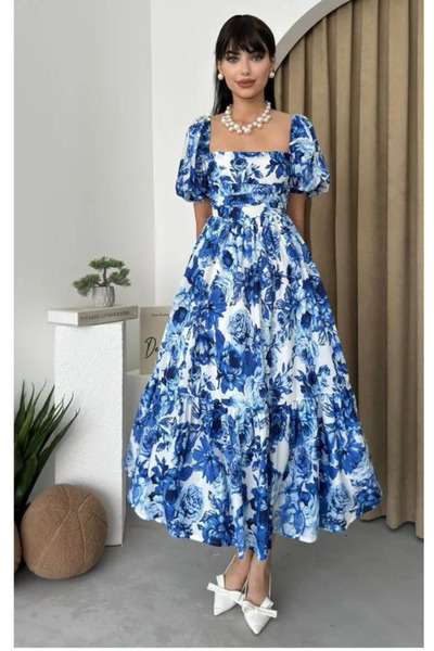 Tradinyom Rochie de damă Candy Long șifon albastru cu flori